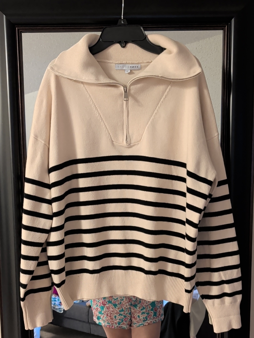 Baltic Born Cream and Black Striped Half-Zip Sweater